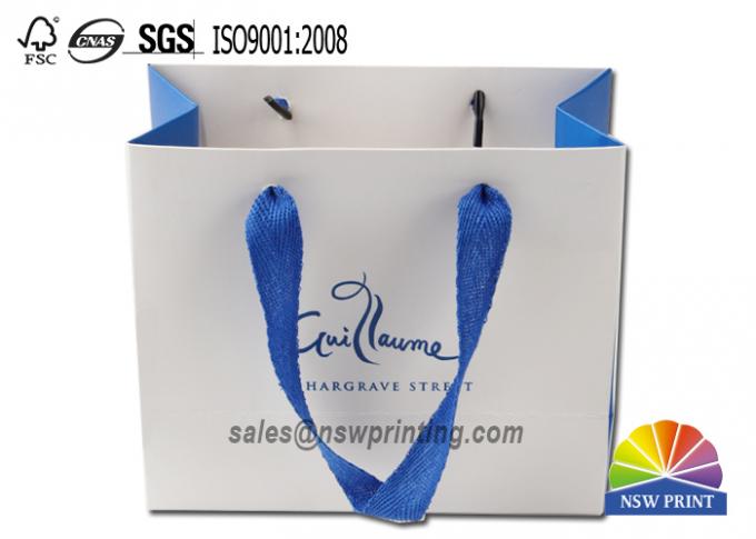 Colored Cotton Flat Ribbon Handle White Cardboard Printed Paper Bags 0