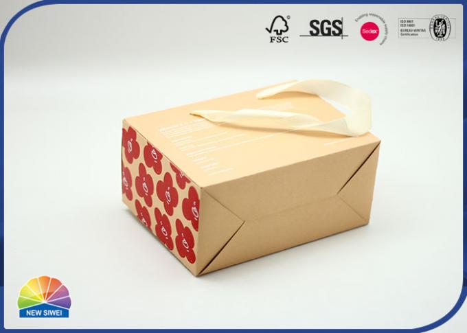 Kraft Paper Gift Box Flowers With Silk Handle Customized Logo matte varnishing 0