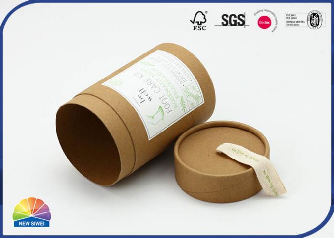 Ribbon Handles Kraft Cardboard Cylinder Tubes With Print Paster 0
