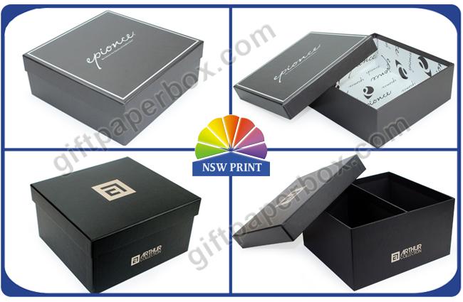 Black Rigid Cardboard Paper Gift Box For Shoes Apparel Packaging 0