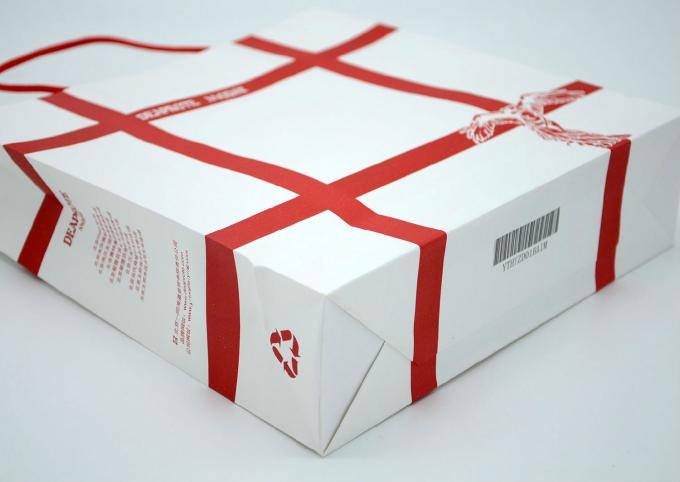 Personalized Recyclable White Custom Paper Shopping Bags With Red Rope Handle​ 0