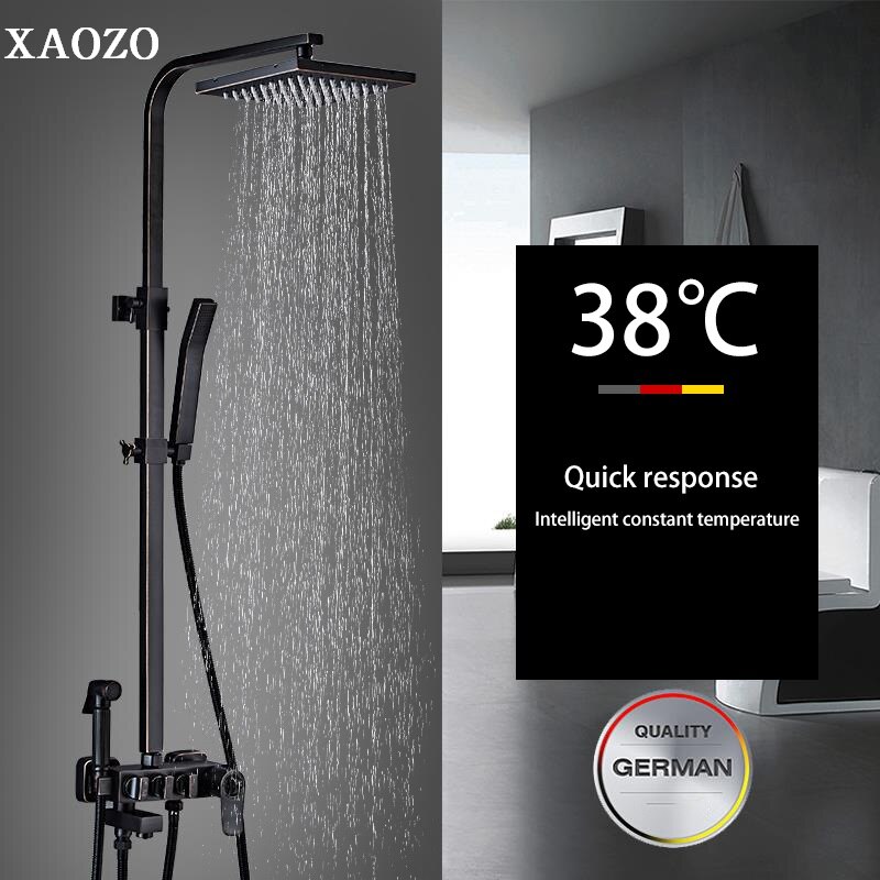 Bathroom Brass Shower Set Black ORB Antique Rain Head Bath Shower Mixer with Hand Shower Faucet Rainfall Mixer thermostatic