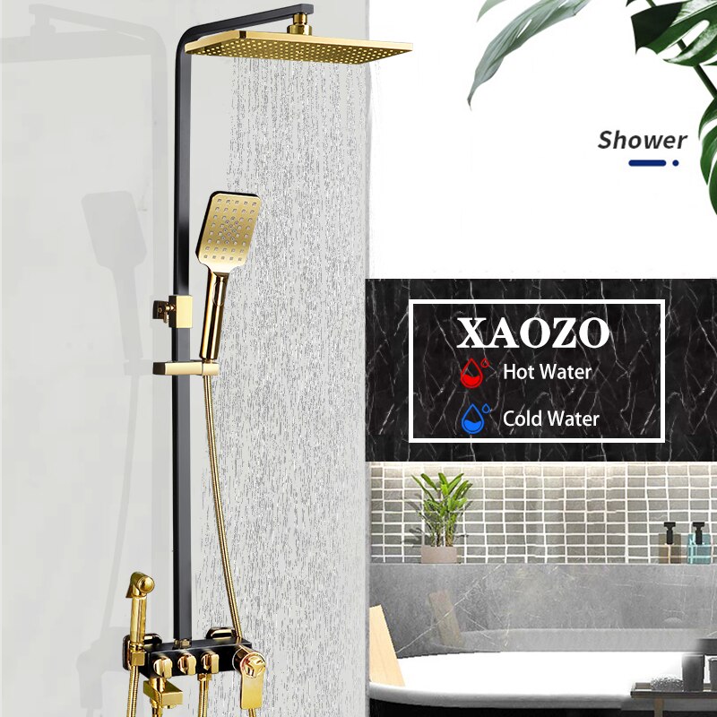 Bathroom Shower Set gold Themostatic Constant TEPM. Rain Shower Head Bath Mixer with Hand Shower Faucet Rainfall
