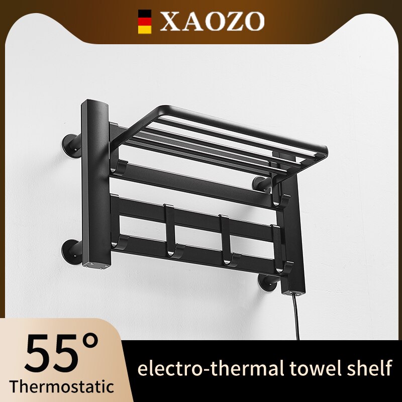 Bathroom Electric bath towel warmer Heating Towel shelf rack Household Free of punch warm dryer shelf heated towel rail black