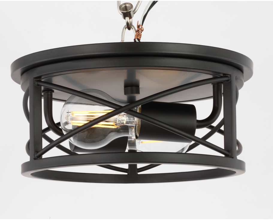 Hot sales 2 Light  Round Retro Home Light for Kichen Black iron art ceiling light