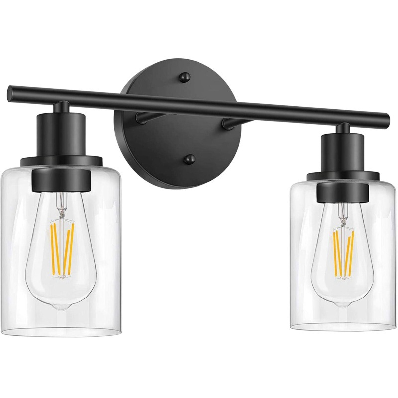 Modern 2 light Wall lights Clear glass black wall lamps up and down wall mounted installed use in bathroom