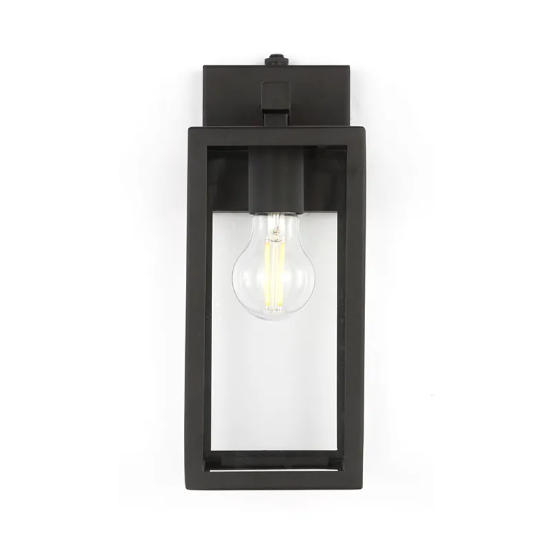 Black Rectangular Frame Clear Glass Shade Decorative Wall Lamp Garden Steel Base 1-Light Outdoor Lighting Wall Sconce