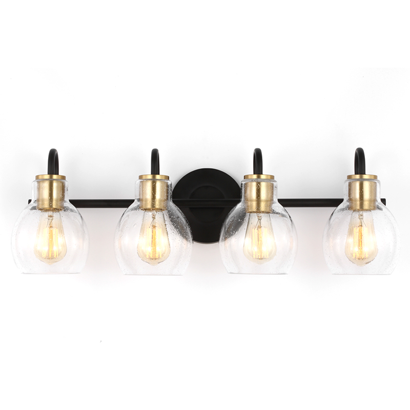 Modern Clear Glass Shade 4-Light Fixtures Matte Black Wall Lamp Vanity Mirror Lights For Bathroom Warm Palm Gold