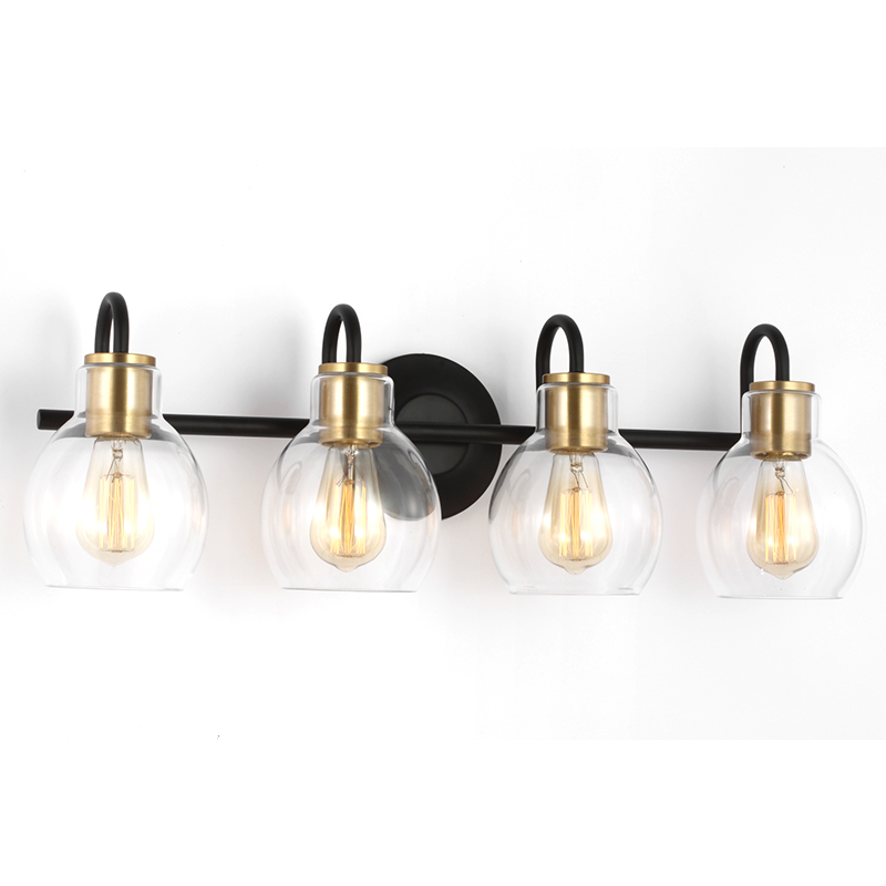 Indoor Bathroom Vanity Light Fixtures 4 Heads Clear Glass Globe Shade Modern 4-Lights Led Classic Wall Sconce Lamp