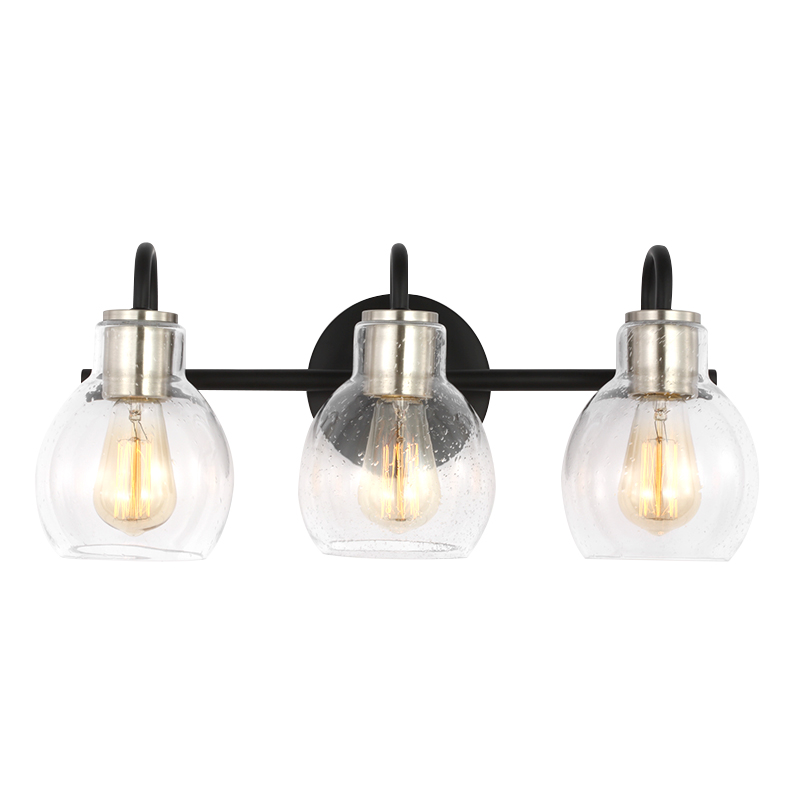 Modern Clear Glass Shade Sconces Wall Lamps Vanity Mirror Lights Bathroom Fixtures 3 Lights With Brushed Nickel Finish