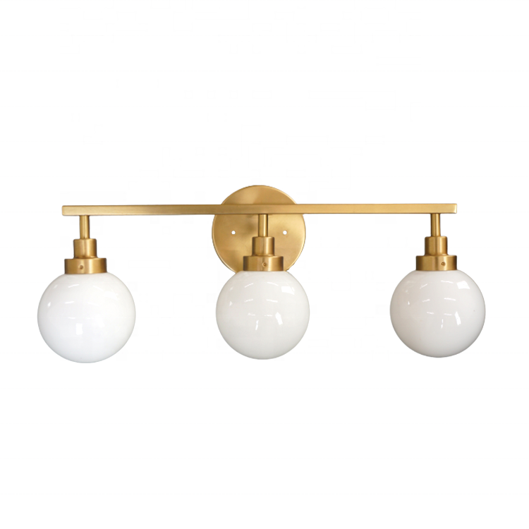 Modern Gold Bathroom Lighting Fixtures Satin Bronze With Etched Opal Glass