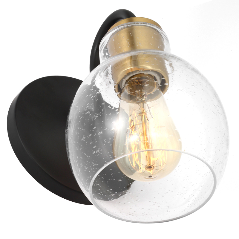 Modern Home Indoor Clear Seeded Glass Bulbs Creative Minimalist Design Matte Black Lamps Steel Wall Light For Villa