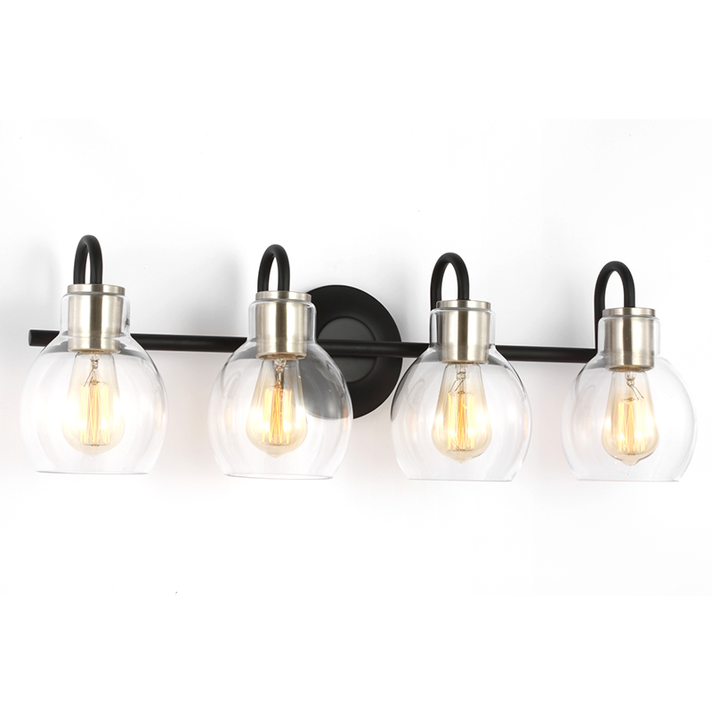 Metal Steel Base Glass LED 4 Lights Vanity Glass Classic Modern Wall Sconce Light Lamp Bathroom Wall Lights